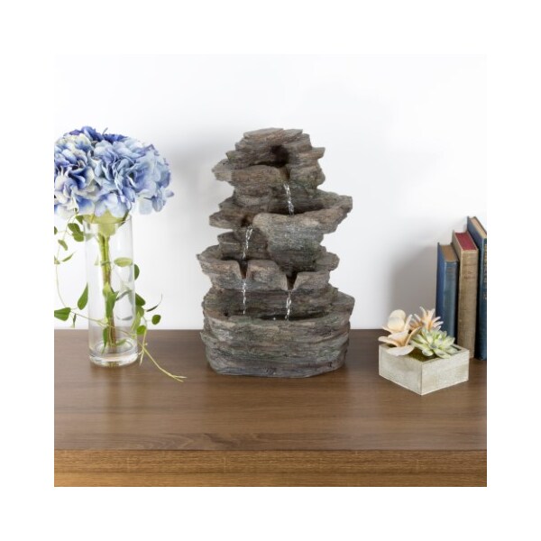 Nature Spring Tabletop Water Fountain with Cascading Rock and LED Lights, Tiered Stone, for Office / Home 641935VNZ - main